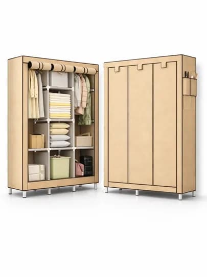 Складной шкаф органайзер, тканевый, для вещей и обуви, 130 x 45 x 170 см — HOME21-SKU-БЕЖЕВ