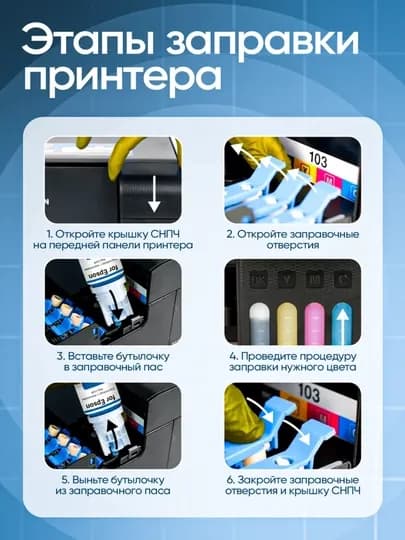 Чернила Epson 103, для принтеров Epson L1210, 3200, L3210, L3250, L3260, L5290 — BT-EPSЧ103-СИНИЙ
