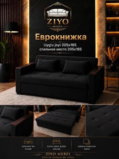 Распашной диван-кровать "Еврокнишка" — ZIYOMB-YEVROKNISHKAZ-ЧЕРН