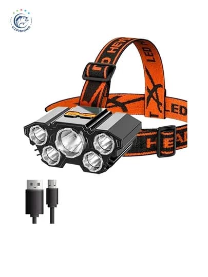 Фонарь налобный LED, c USB зарядкой, яркий, светодиодный — UZFISHI-FNRK-БЕЖЕВ