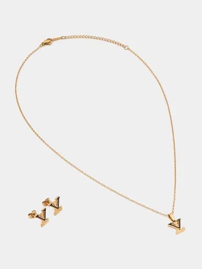Комплект цепочка с кулоном, серьги YSL, клевер, золотой цвет, бижутерия — GODDES-GG115-ЗОЛХАКИ