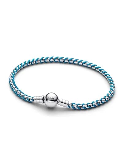 Pandora браслет с бирюзовым текстильным шнуром — ткань + металл 593816C01