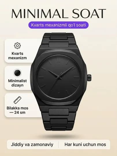 Мужские часы AURA. Минималистичный дизайн, кварцевые часы с арабскими цифрами — WTCLINE-AURA7-ЧЕРН