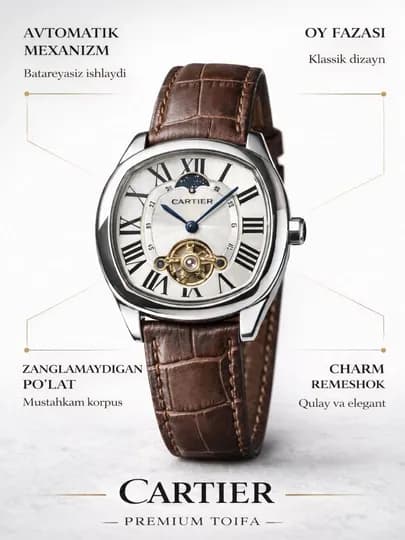 Мужские механические часы Cartier Drive de Cartier Moon, классический, ремешок из экокожи