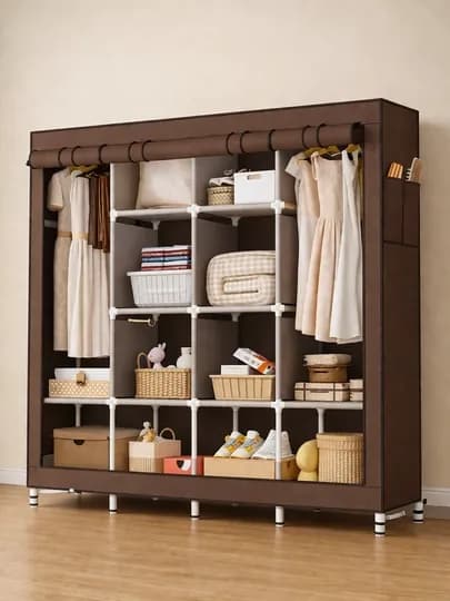 Складной шкаф органайзер, тканевый, для вещей и обуви, 130 x 45 x 170 см — HOME21-SKU-КОРИЧН