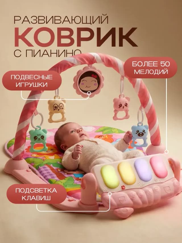 Развивающий коврик для новорожденных с пианино