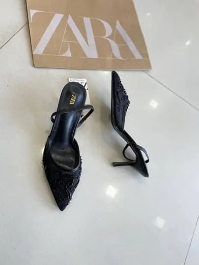 Элегантные женские туфли ZARA на каблуке с бусинами, Турция, размер в размер — MIASTYL-INCIZARA-ЧЕРН-38