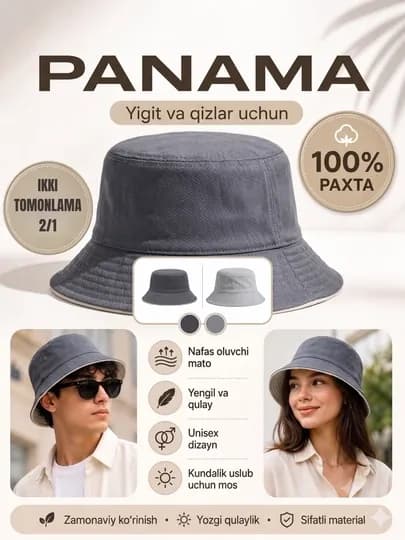 Современная панама унисекс, 100% хлопок, для парней и девушек — URBANBK-PANAMA2-ТЕМНСЕР
