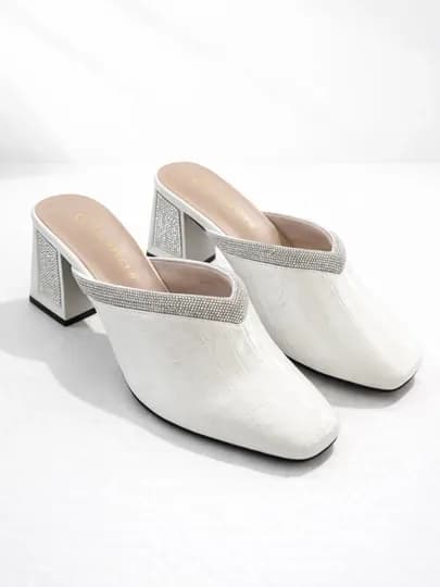 Женские туфли мюли на каблуке — GSHOESS-POSHNALITAPUCHBURCHELENTAKOZ1-БЕЛЫЙ-37