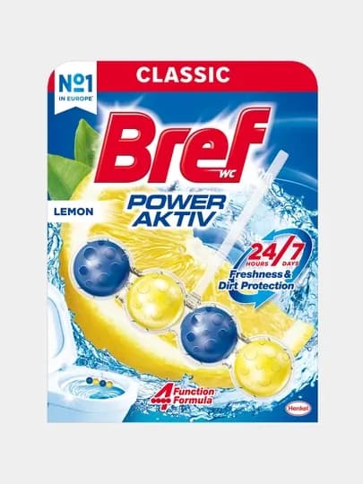Bref Power Active Лимонная Свежесть, туалетный блок, чистящее средство для туалета, 1x50 г