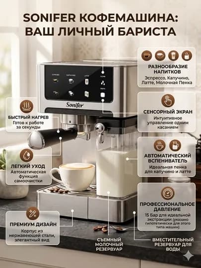 Рожковая кофеварка Sonifer SF-3587, для любителей кофе — ИМПОРТ-SONIFER3587