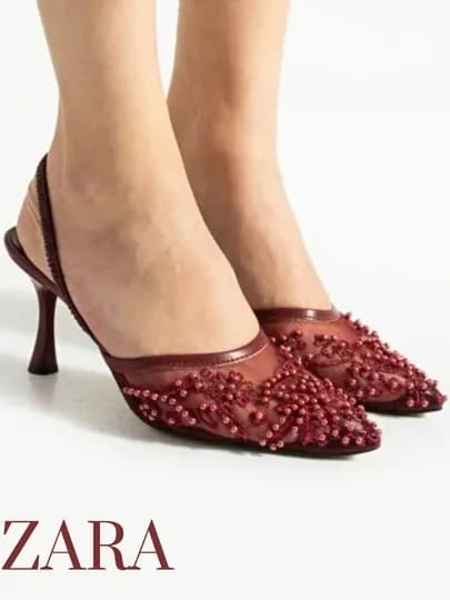 Элегантные женские туфли ZARA на каблуке с бусинами, Турция, размер в размер — MIASTYL-INCIZARA-БАГРОВ-40