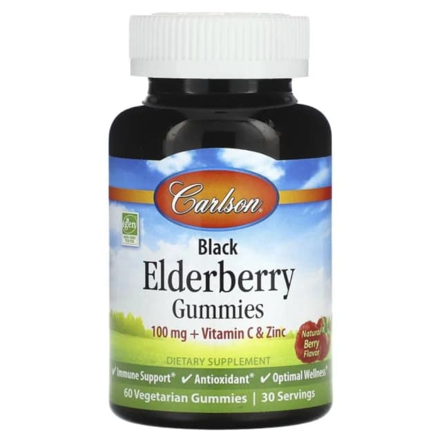 Carlson, qora budayli (elderberry) gommalar, tabiiy mevali ta'mi bilan, 100 mg, 60 vegetarian gomma tabletka (1 gomma tabletkada 50 mg)