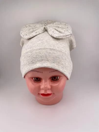 Детская, хлопковая шапка, для девочек — KIDCITY-SHAPKAXBBANTIK-СЕРЫЙ-Freesize