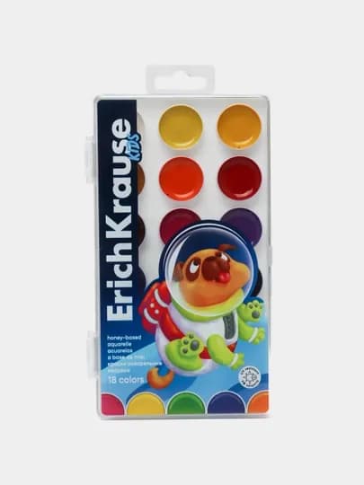 Краски акварельные ErichKrause Kids Space Animals медовые с УФ защитой 18 цветов 61361