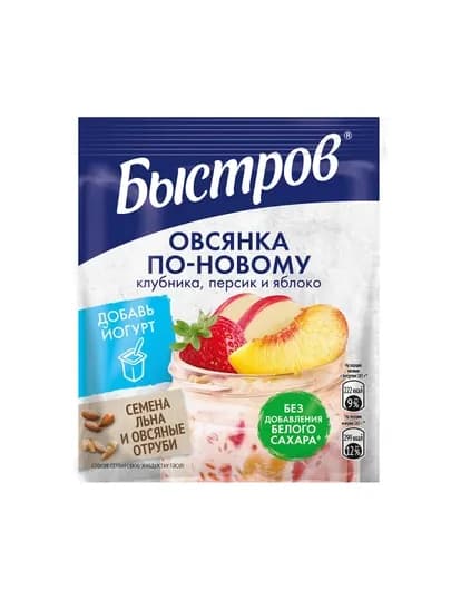 Хлопья овсяные Быстров Овсянка по-новому клубника, персик, яблоко, 35 г