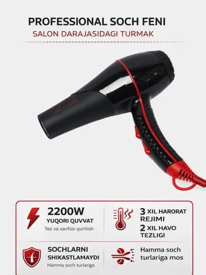 Фен для сушки и укладки волос, Fakang ION FK-9900