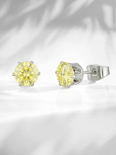 Серьги женские гвоздики - сережки с круглыми кристаллами, бижутерия Amadora, 8 цветов — AMADORA-ER074-ЖЕЛТ