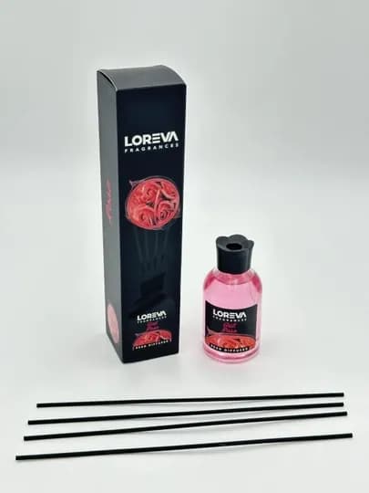 Loreva Ароматический диффузор с палочками – 55 мл, 110 мл, с 9 видами запахов — AURAUZB-LOREVA-РОЗОВ-55 ml