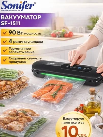Вакууматор Sonifer вакуумный упаковщик и Рифленые Пакеты для вакууматора разных размеров — JJSTORE-VAKUM3-ТЕМНЗЕЛ