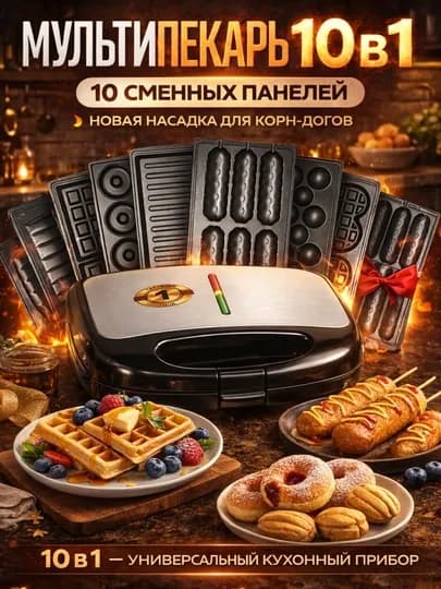 Вафельница Uakeen GERMANY тостер, сэндвичница, 3 в 1, 10 в 1 — GRATECH-VAFELNITSA-СЕРЕБРН