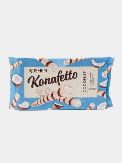 Вафельные трубочки Roshen Konafetto с кокосовой начинкой, 140 г