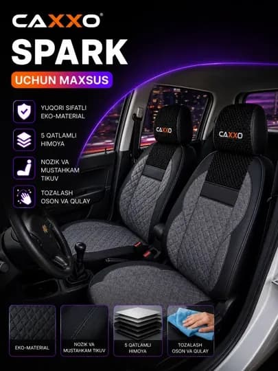 Авточехлы CAXXO для Chevrolet Spark, комплект чехлов на сиденья, экокожа