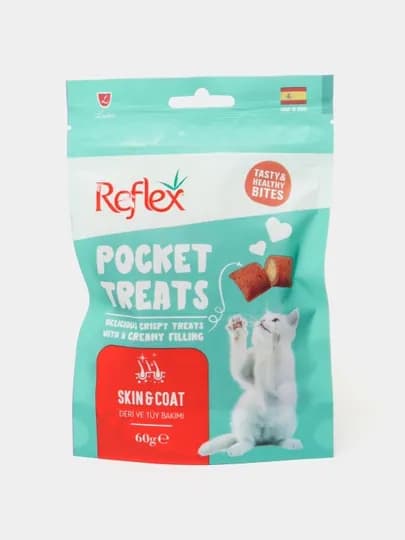 REFLEX POCKET TREATS SKIN AND COAT лакомство подушечки для кожи и шерсти для кошек 60 GR — LIDPET-RFT0040