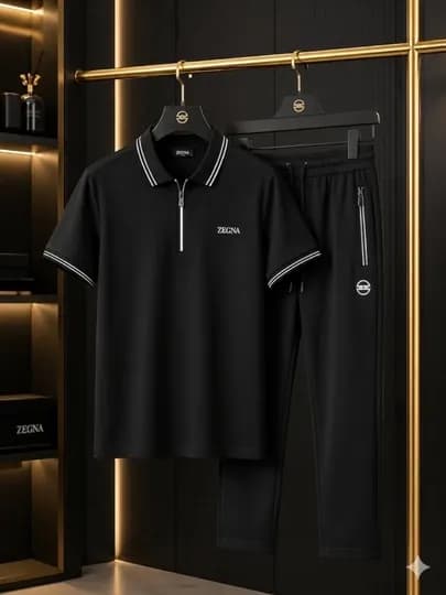 Спортивный костюм мужской Zegna, комплект футболка-поло на молнии и штаны — AVNS-ZEGNA-ЧЕРН-XXXL