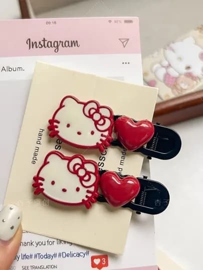 Заколки для волос с красным бантом в стиле Hello Kitty 2 шт