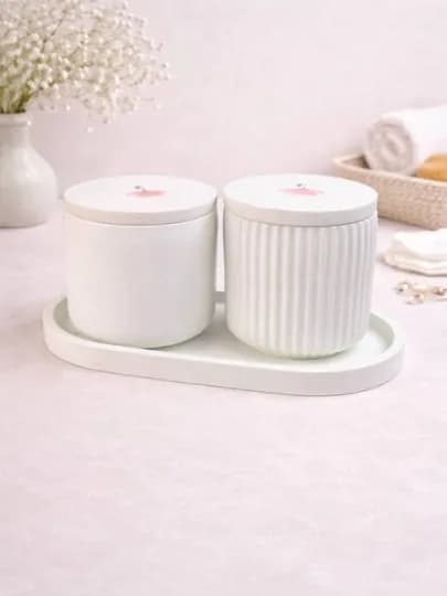 Интерьерный ванный набор Verba.accessory, стаканчики с крышками — VEROBUS-VABATHSET2CTRAY-САЛАТ-GIPS-2STTR-HAND