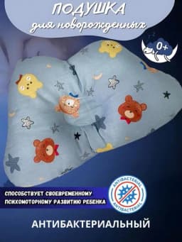 Подушка детская анатомическая для новорожденных 0+, ортопедической формы, мягкая и дышащая — CHICCO7-CHI0004-ГОЛУБ
