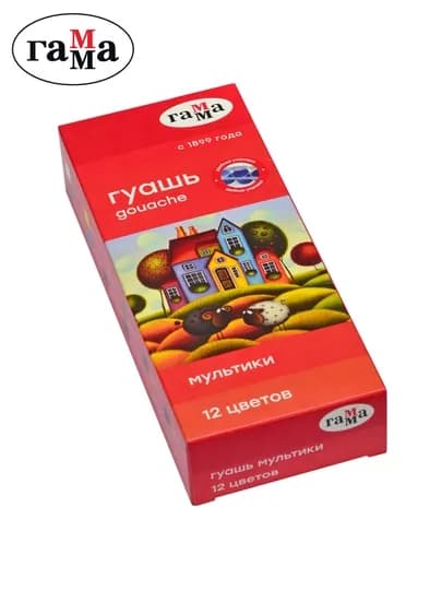 Гуашь Гамма "Мультики", 12 цветов, 15 мл, блок-тара, картон, 100222-12