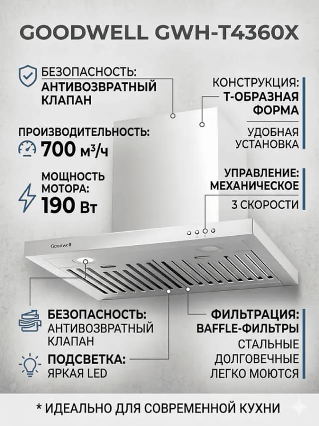 Вытяжка Goodwell GWH-Т4360Х, стальной