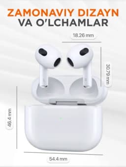 Наушники беспроводные Pods 3 Premium, для iPhone и Android, сенсорные — TECHUZB-TLAIR3