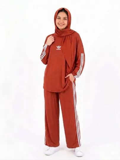 Женский спортивный костюм, красный костюм, спорт одежда, casual комплект, женская одежда — YBUTIC-ADIDAS-МЕДН-Ovesize