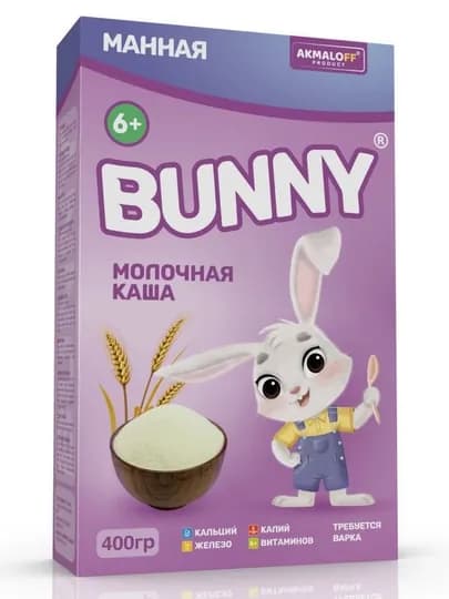 BUNNY пшеничная и молочная сладкая каша, натуральная без ароматизаторов от 6 месяцев, 400гр