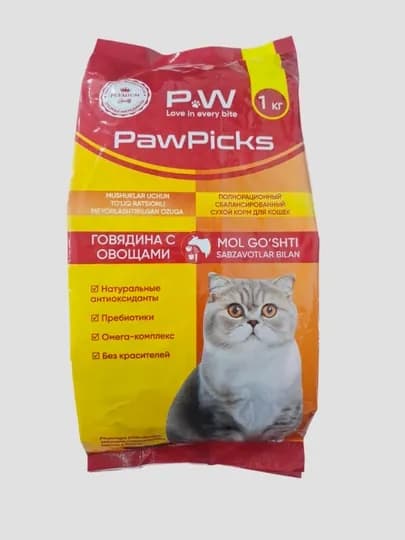 Сухой корм для кошек Paw picks говядина с овощами, 1 кг
