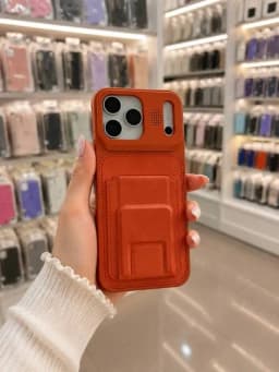 Чехол для iPhone с картхолдером, подставкой, магнитный, премиум экокожа — PRINT02-KOJALICHEXOL97-ОРАНЖ-17MAX