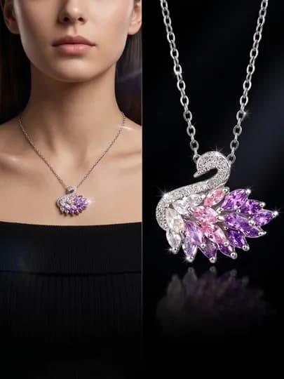 Женская цепочка – кулон в форме лебедя с кристаллами SWAROVSKI — CARTEIR-OTAQIZ-ЖЕЛТ