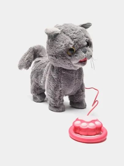 Интерактивная мягкая игрушка кошка, звуковой кот с поводком, мяукающий кот — UNSHOPU-MUSHUK-ТЕМНКОР