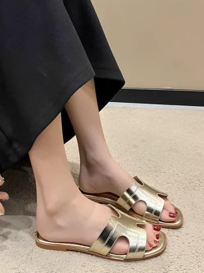 Тапочки женские летние в стиле Hermes 36–41. Модные женские шлепки маломерят на 1 размер — МАНИЗ-HERMES-БЕЖЕВ-36