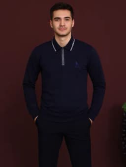 Стильная модель Поло-оверсайз с длинными рукавами для мужчин — ARZON10-POLZAMOKXXXL-ИНДИГО-XXL