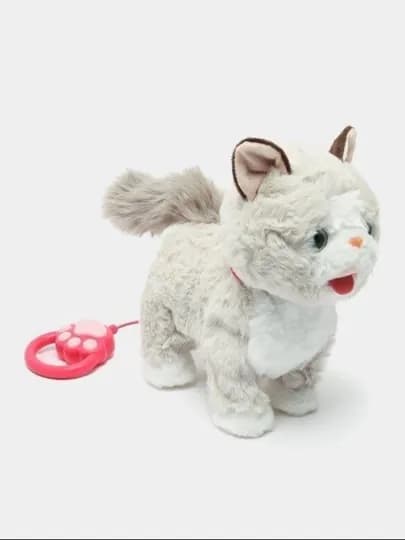 Интерактивная мягкая игрушка кот, со звуком на поводке, мяукающий