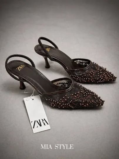 Элегантные женские туфли ZARA на каблуке с бусинами, Турция, размер в размер — MIASTYL-INCIZARA-ТЕМНКОР-39