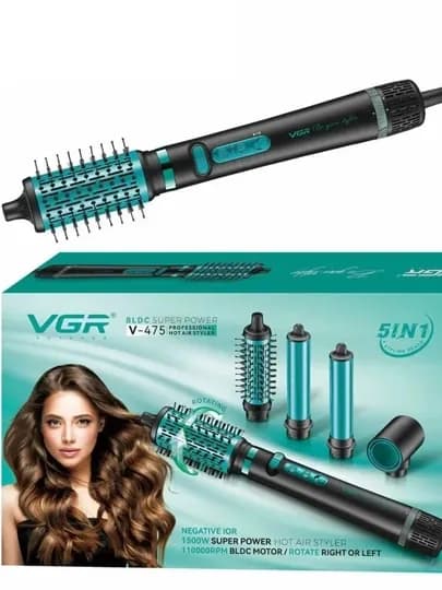 Фен VGR V-475, для бережного высушивания волос, многофункциональный, 5 насадок 1500W