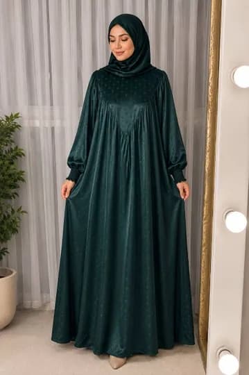 Мусульманское платье с капюшоном — AZ0-KOYLAKHIJAB009-ТЕМНЗЕЛ-4850