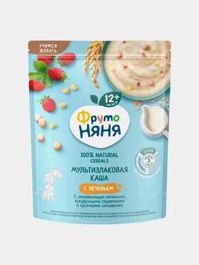 Каша детская ФрутоНяня мультизлаковая молочная с земляничным печеньем и ягодами 200 г — SIMBA-FR14