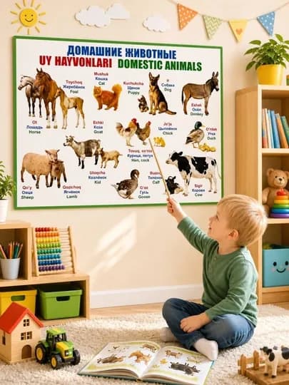 Плакат с алфавитом, животными, фруктами, овощами, для детей — NSHF-PLAKATLAR-БЕЛЫЙ