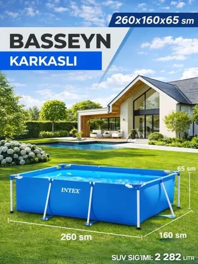 Каркасный бассейн Intex Prism Frame, Metal Frame с выбором объёма от 1662 до 7127 литров — QUVNOQB-KARKASLARQUVNOQ-ЛАЗУР
